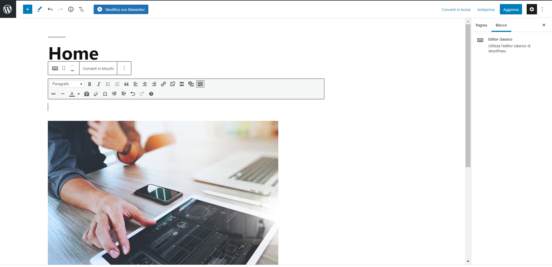 modalità schermo intero wordpress